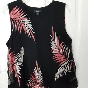 Alfani  Size Extra Large Petite Black w/Pink & Grey Embroidered Flowers